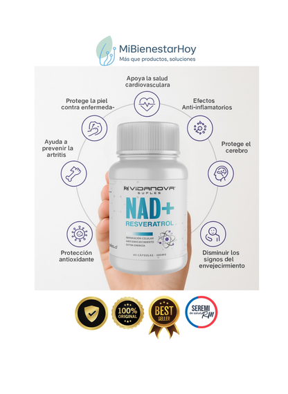 NAD+ Resveratrol 60 Cápsulas de 500mg | Retrasa el envejecimiento y potencia tu vitalidad
