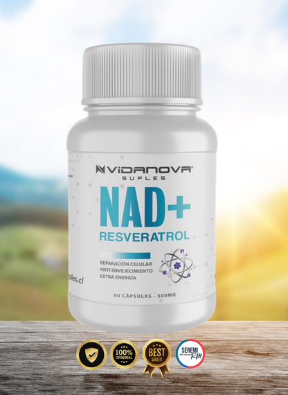 NAD+ Resveratrol 60 Cápsulas de 500mg | Retrasa el envejecimiento y potencia tu vitalidad